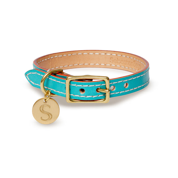Turquoise leather dog collar discount