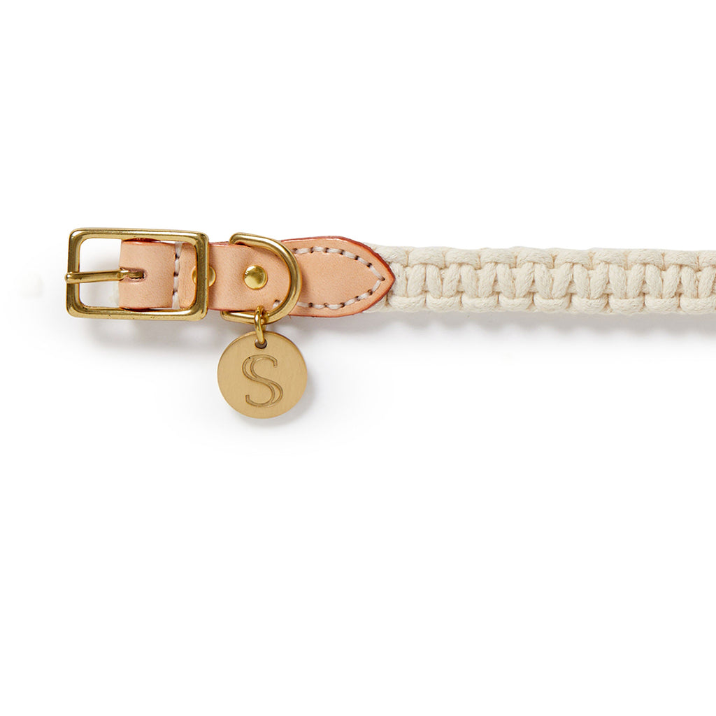 Macramé/Leather Dog Collar - Natural