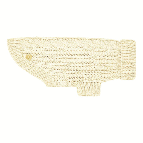 Merino Wool Cable Knit Dog Sweater - Milk