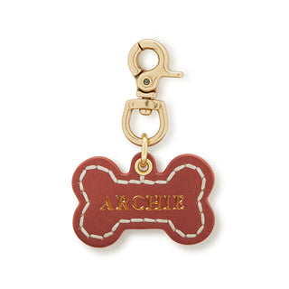 Leather Dog Bone Charm - Cognac