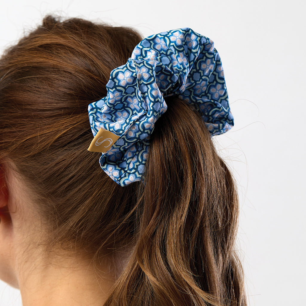 Liberty Large Hair Scrunchie - Blue Geo