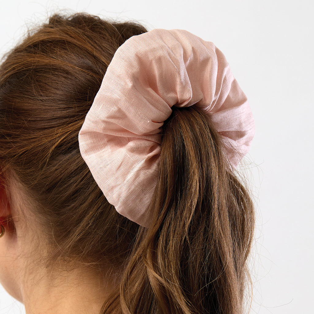 Linen Large Hair Scrunchie - Soft Pink