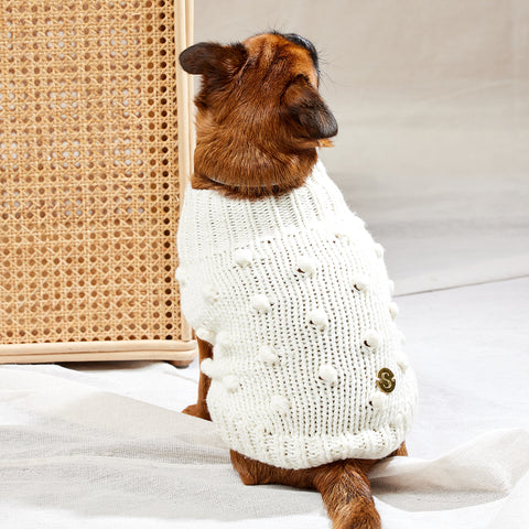 Merino Wool Bobble Knit Dog Sweater - Milk