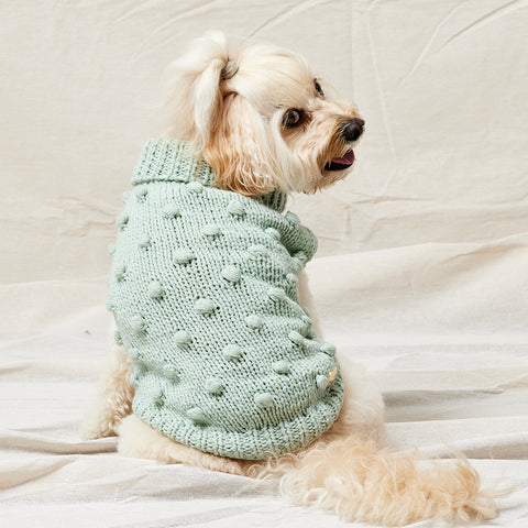 Merino Wool Bobble Knit Dog Sweater - Mint