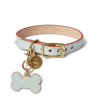 Leather Dog Bone - Ice Blue