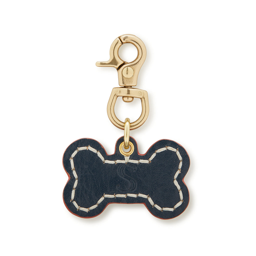 Leather Dog Bone Charm - Navy