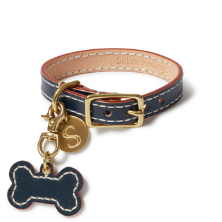 Leather Dog Bone Charm - Navy