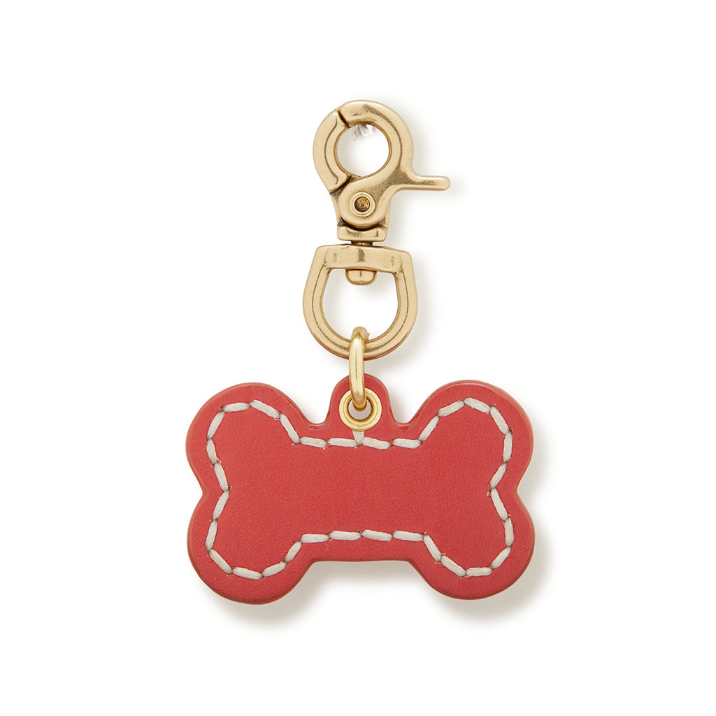 Leather Dog Bone Charm - Red