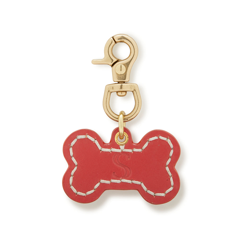 Leather Dog Bone Charm - Red