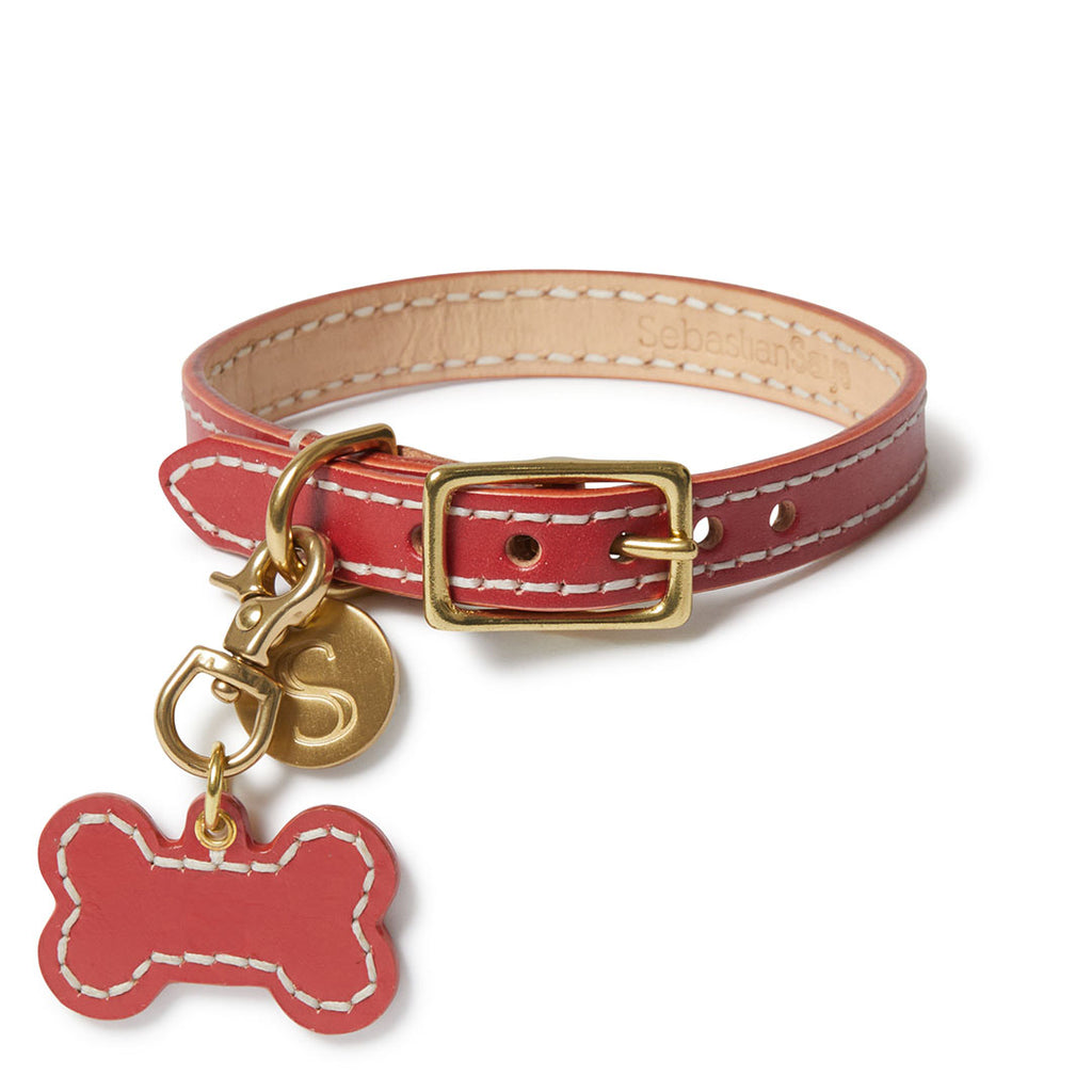 Leather Dog Bone Charm - Red
