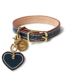 Leather Dog Heart Charm - Navy