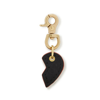 Leather Dog Split Heart Charm - Black