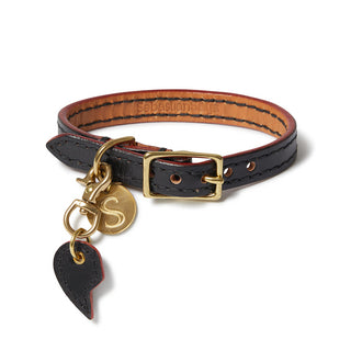 Leather Dog Split Heart Charm - Black