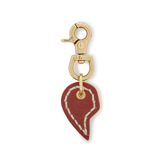 Leather Dog Split Heart Charm - Cognac
