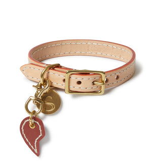 Leather Dog Split Heart Charm - Cognac