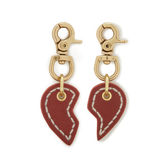 Leather Dog Split Heart Charm - Cognac