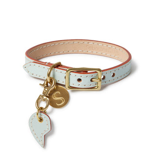 Leather Dog Split Heart Charm - Ice Blue