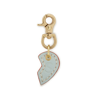 Leather Dog Split Heart Charm - Ice Blue