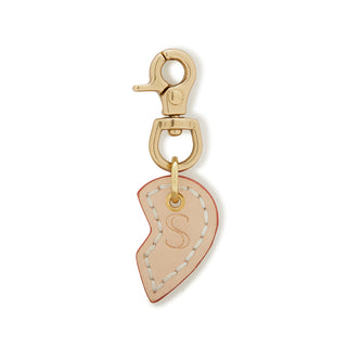 Leather Dog Split Heart Charm - Natural