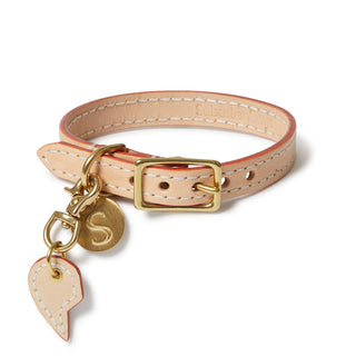 Leather Dog Split Heart Charm - Natural