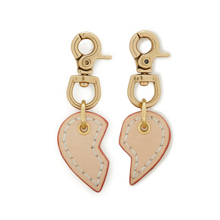 Leather Dog Split Heart Charm - Natural