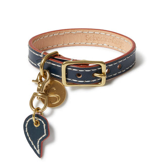 Leather Dog Split Heart Charm - Navy