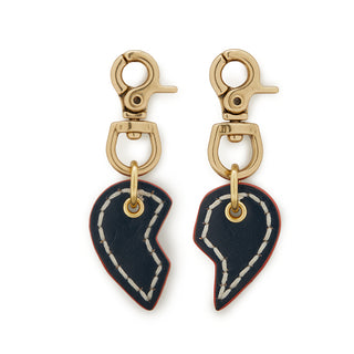 Leather Dog Split Heart Charm - Navy