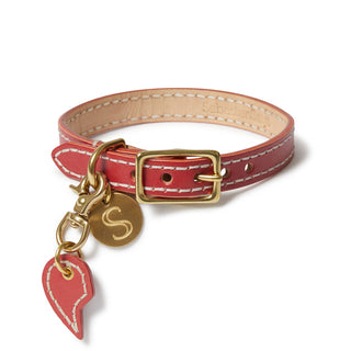 Leather Dog Split Heart Charm - Red