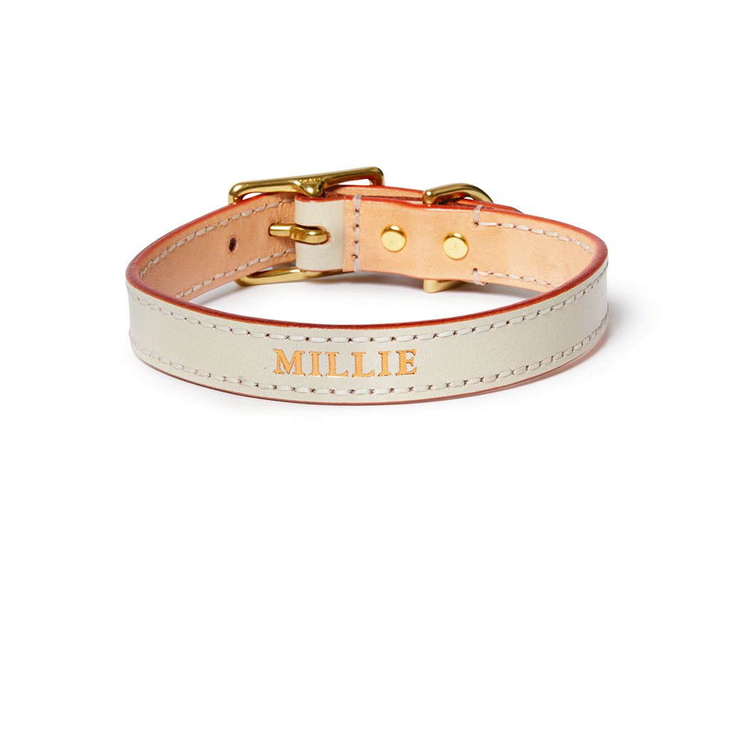 Leather Dog Collar Beige Sebastian Says