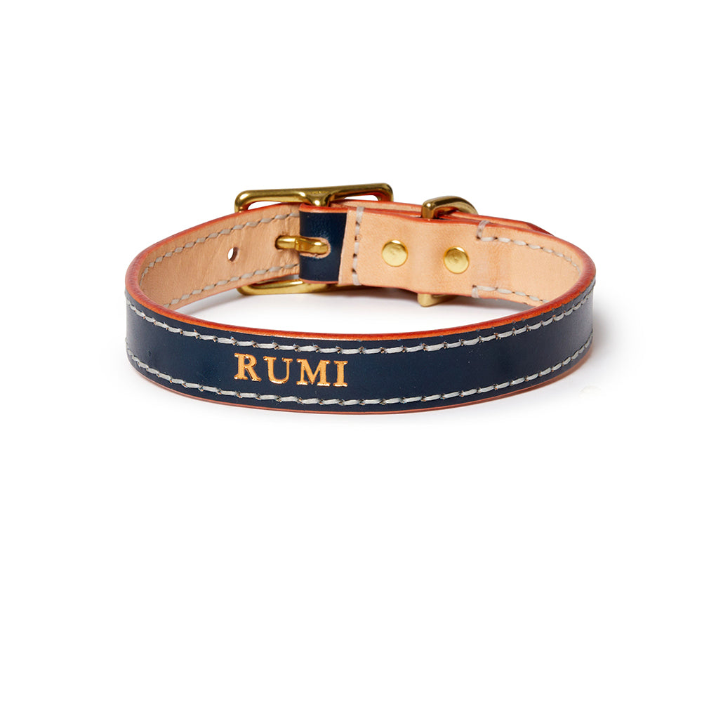 Leather Dog Collar Navy Sebastian Says