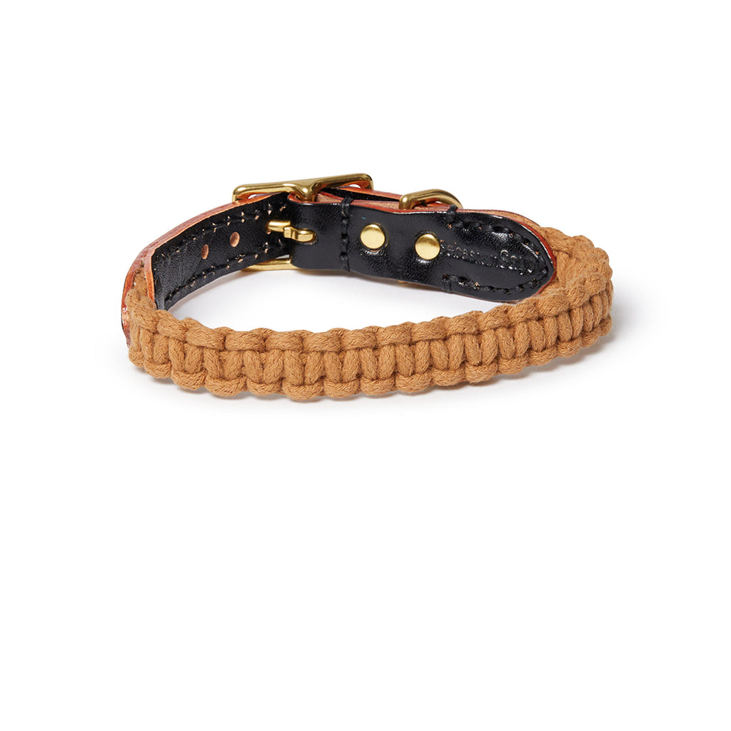 Macramé/Leather Dog Collar - Biscuit
