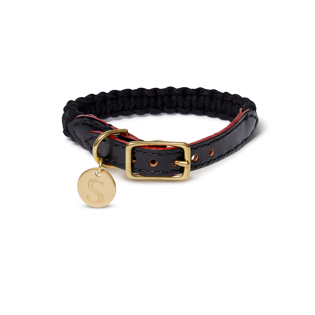 Macramé/Leather Dog Collar - Black