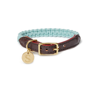 Macramé/Leather Dog Collar - Blue