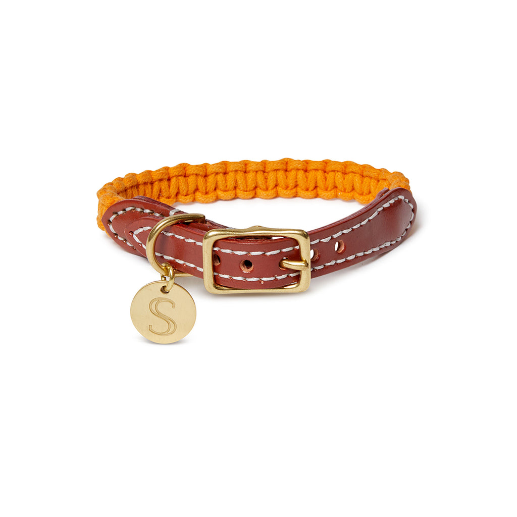 Macramé/Leather Dog Collar - Orange