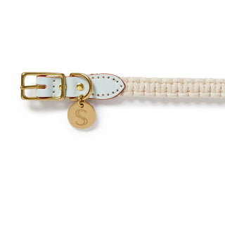 Macramé/Leather Dog Collar - Ice Blue
