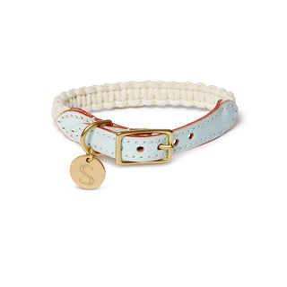 Macramé/Leather Dog Collar - Ice Blue