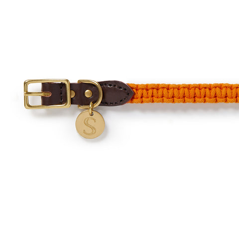 Macramé/Leather Dog Collar - Brown/Orange