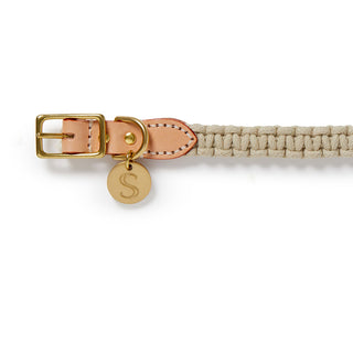 Macramé/Leather Dog Collar - Natural/Beige