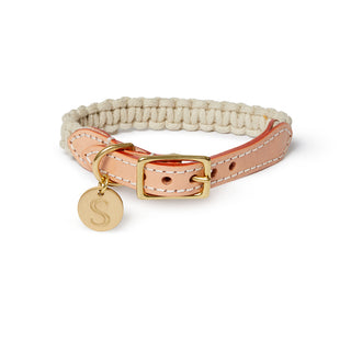 Macramé/Leather Dog Collar - Natural/Beige