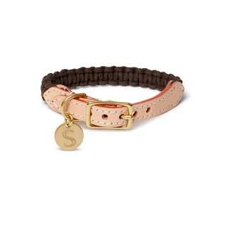Macramé/Leather Dog Collar - Brown