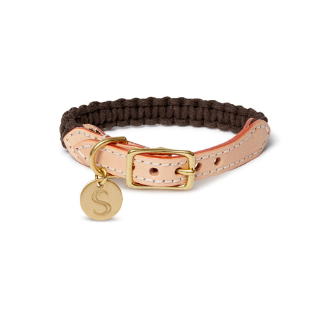 Macramé/Leather Dog Collar - Brown