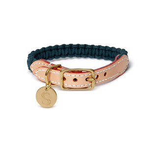 Macramé/Leather Dog Collar - Teal