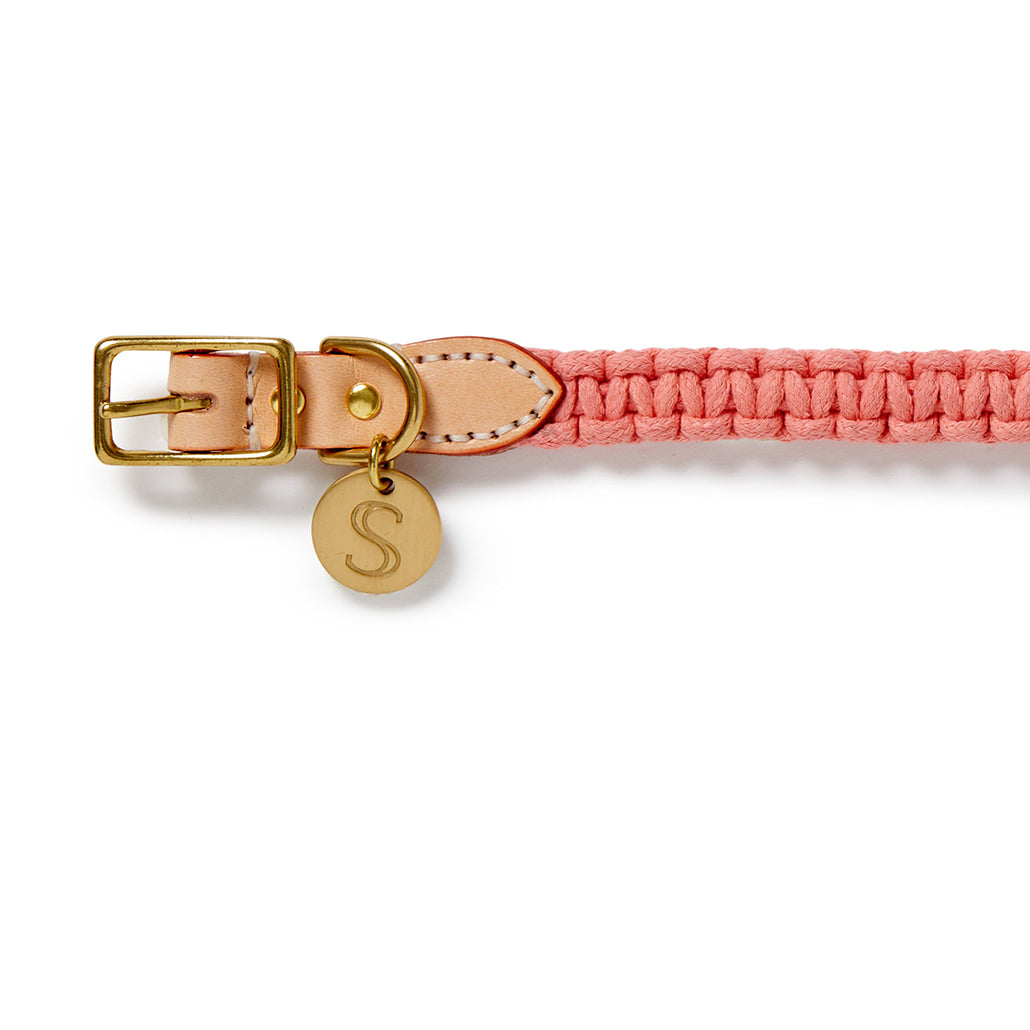 Macram Leather Dog Collar Rose Pink Sebastian Says
