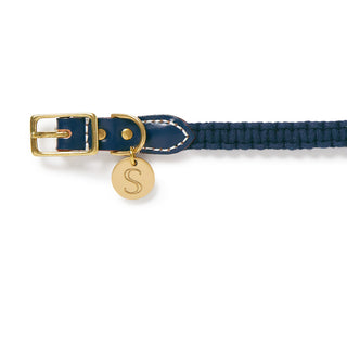 Macramé/Leather Dog Collar - Indigo