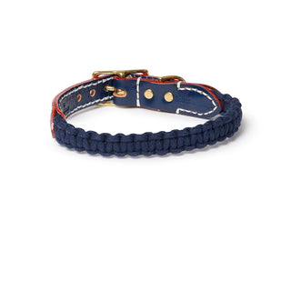 Macramé/Leather Dog Collar - Indigo