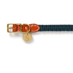 Macramé/Leather Dog Collar - Orange/Indigo