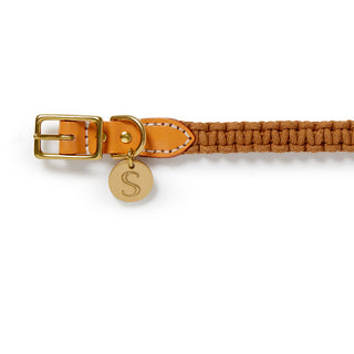 Macramé/Leather Dog Collar - Peach/Biscuit