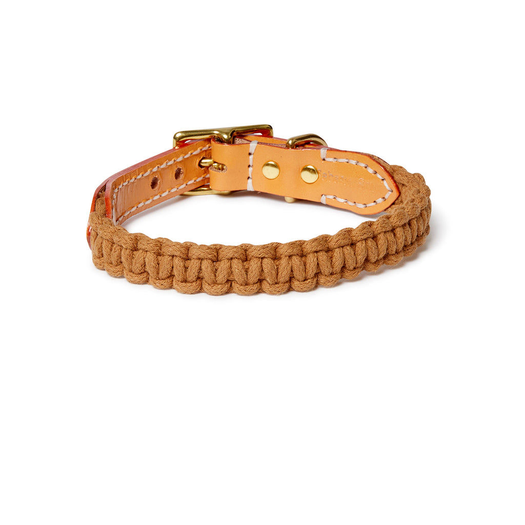 Macramé/Leather Dog Collar - Peach/Biscuit