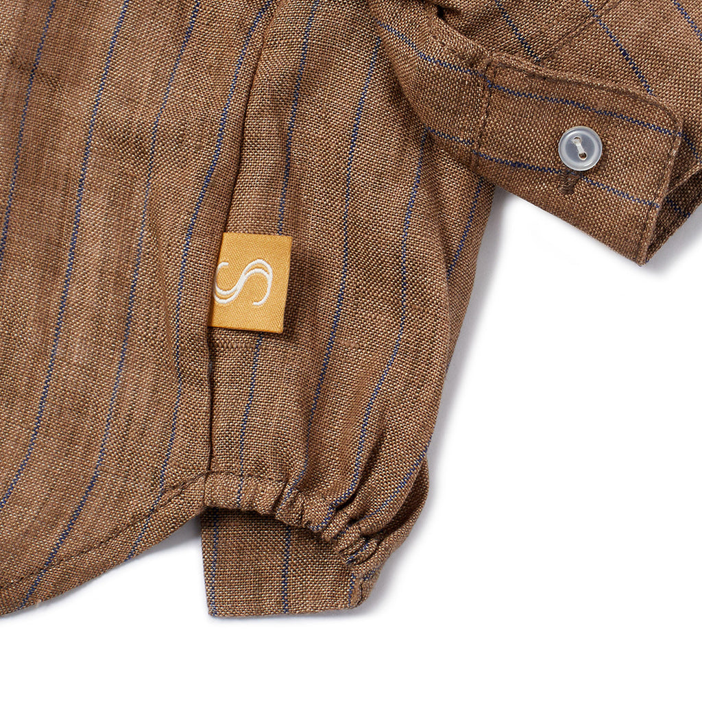 French Linen Shirt - Brown/Blue Pinstripe