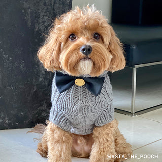 Merino Wool Cable Knit Dog Sweater - Charcoal
